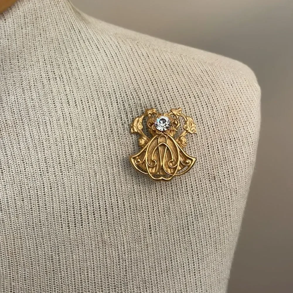 Vintage “Jane” Davis 1998 AOL Art Deco Divine Symbol Brooch Crystal Accent Angel